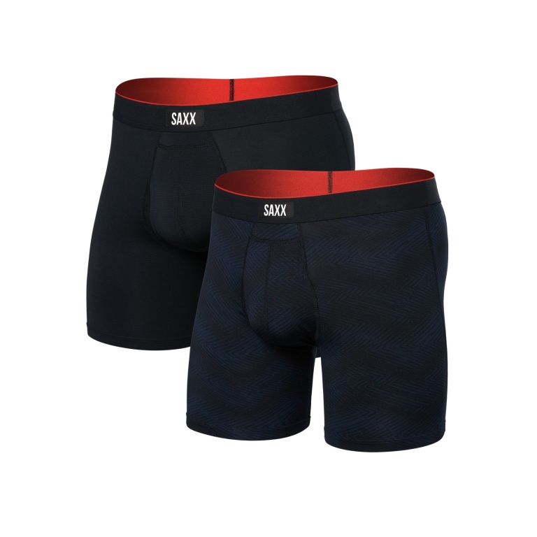 SAXX Bokserki Multisport Mesh Boxer Brief Fly Logo ciemnoniebieskie/czarne męskie - 2 sztuki
